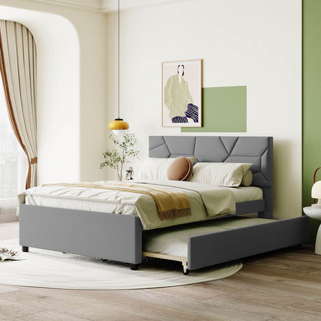Full Upholstered Platform Bed With Twin Trundle - Omega Lifestyles