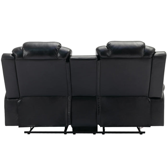 Manual Recliner Chair Faux Leather With Storage Cup Holders LED - Omega Lifestyles