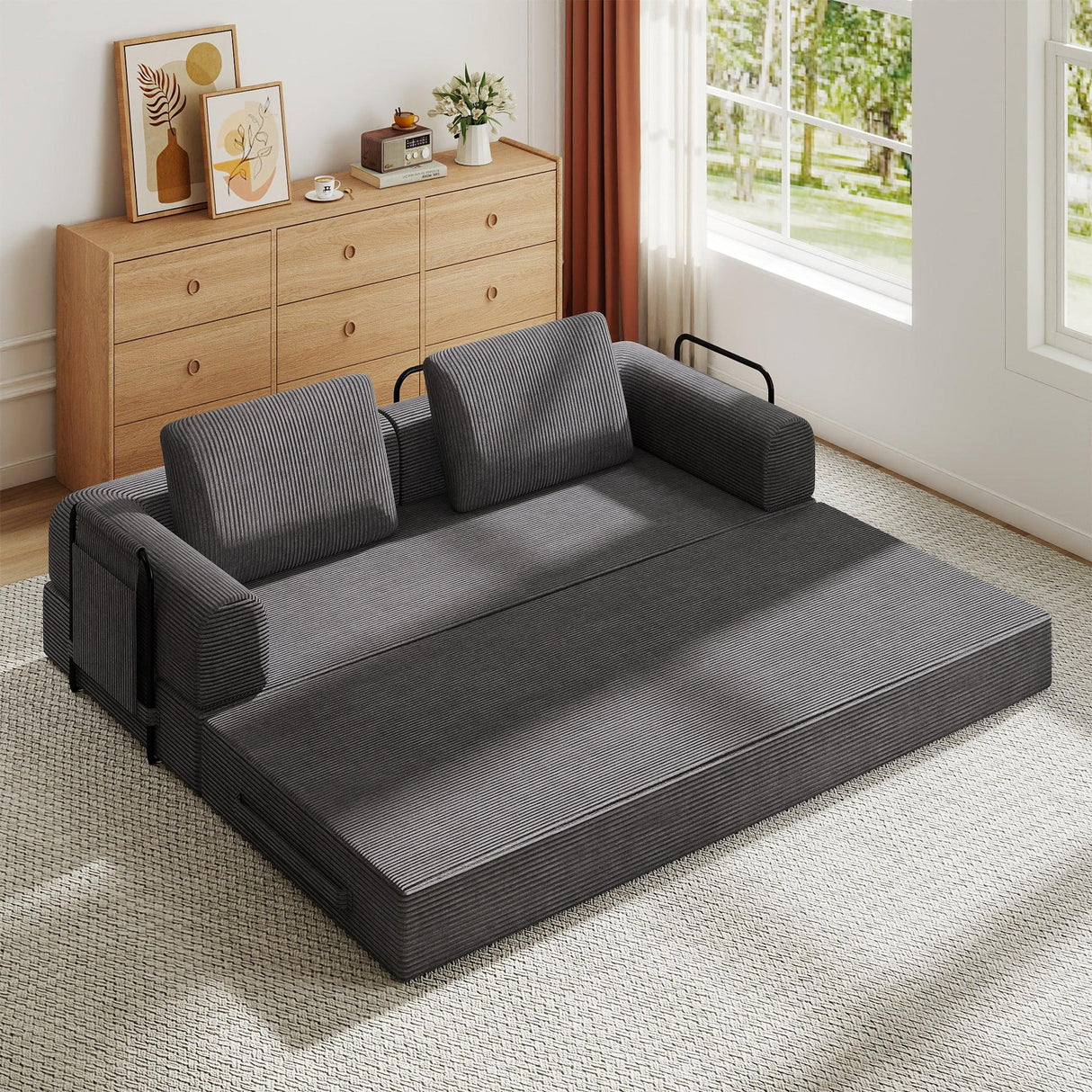 Convertible Corduroy Foldable Sofa Bed With Mattress - Omega Lifestyles