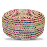 Multicolor Jute Handwoven Large Round Pouf Seat - Omega Lifestyles