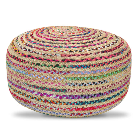 Multicolor Jute Handwoven Large Round Pouf Seat - Omega Lifestyles