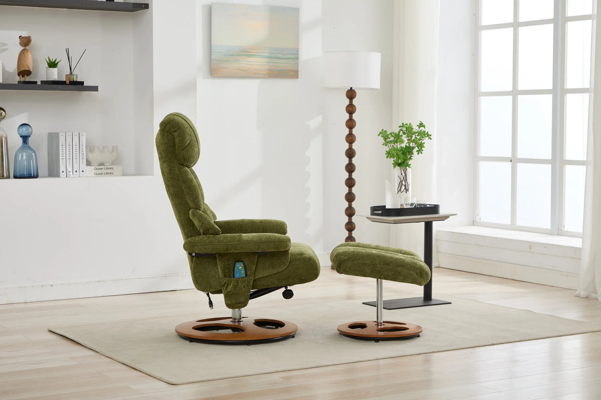 Soft Chenille Recliner Chair With Ottoman And Massage - Omega Lifestyles