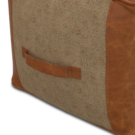 Top-Grain Leather Round Pouf Ottoman With Jute - Omega Lifestyles