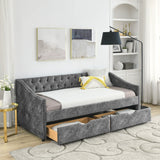 Twin Upholstered Tufted Daybed With Storage Drawers - Omega Lifestyles