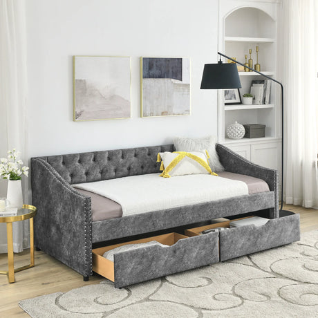Twin Upholstered Tufted Daybed With Storage Drawers - Omega Lifestyles
