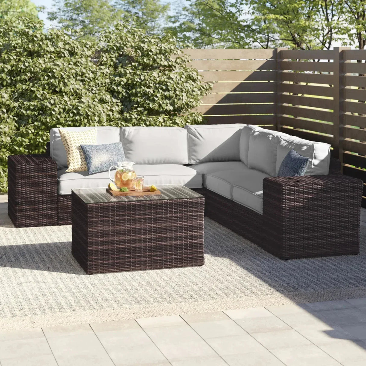All-Weather Gray Wicker 8-Piece Outdoor Sectional Furniture Set - Omega Lifestyles