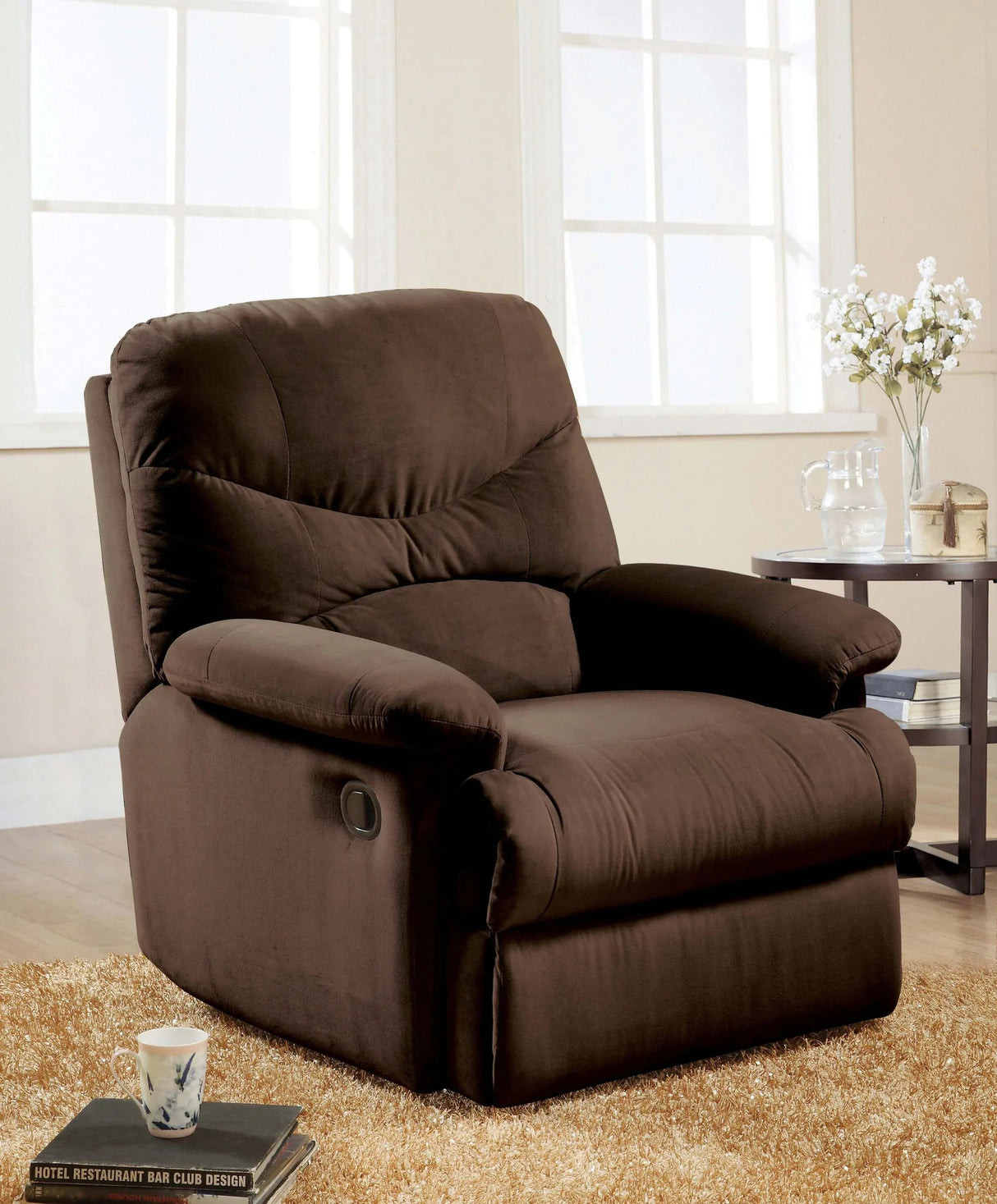 Chocolate Microfiber Motion Recliner With Wood Frame - Omega Lifestyles