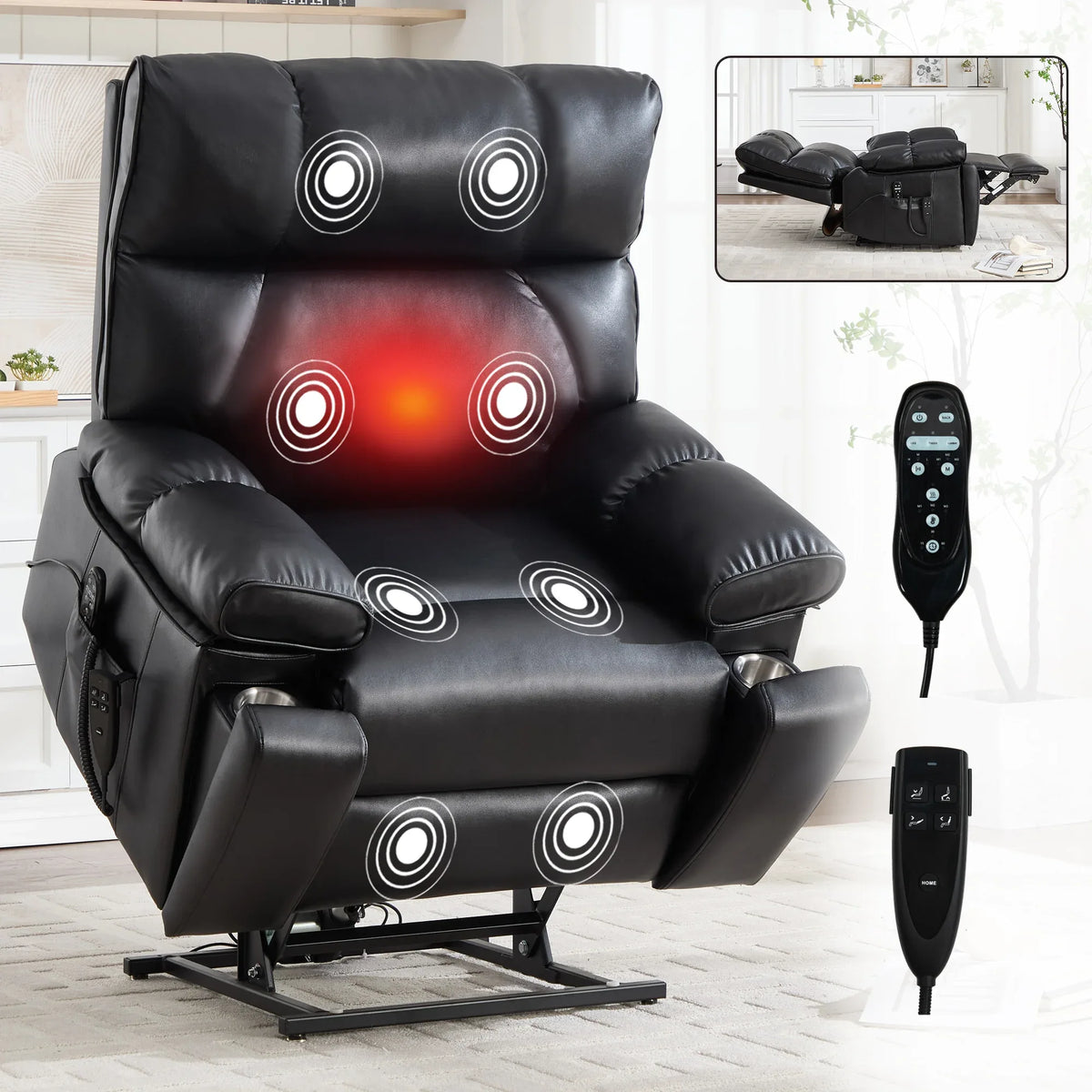 Medium Firm Faux Leather Power Lift Massage Recliner Chair - Omega Lifestyles