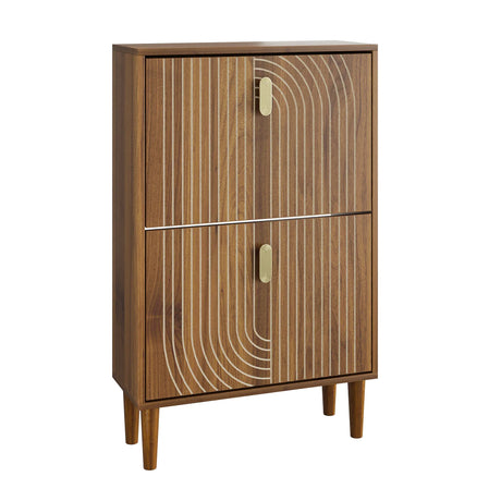 Modern Minimalist Brown Shoe Storage Cabinet With Flip Doors - Omega Lifestyles