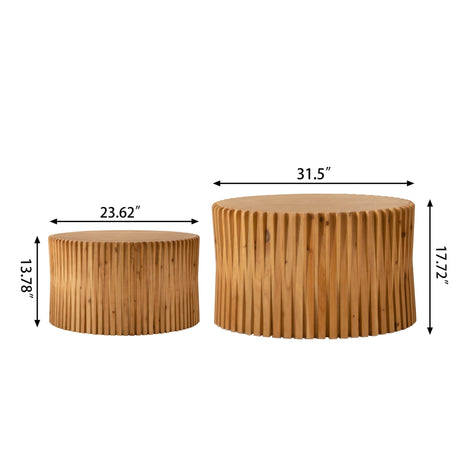 Vintage Style Natural Wood 2-Piece Round Coffee Table Set - Sleep Galleria