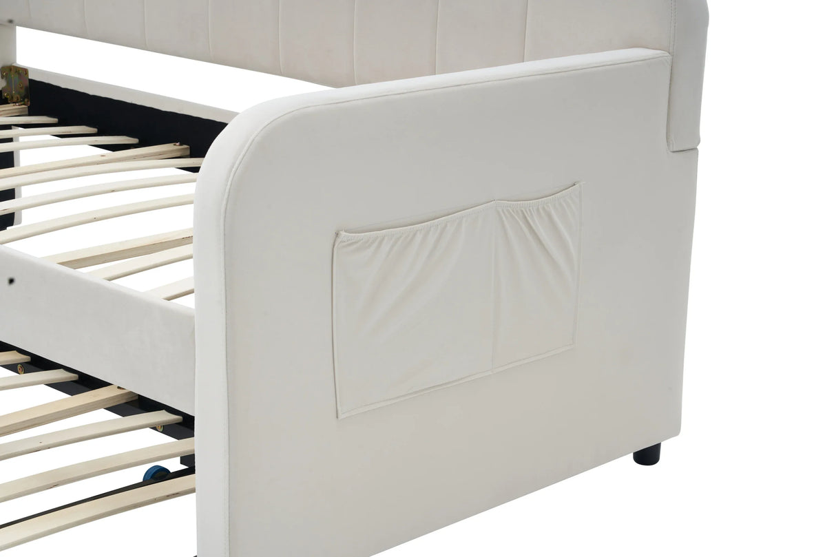 Twin Upholstered Velvet Daybed Frame With Trundle - Omega Lifestyles