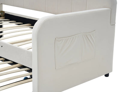 Twin Upholstered Velvet Daybed Frame With Trundle - Omega Lifestyles
