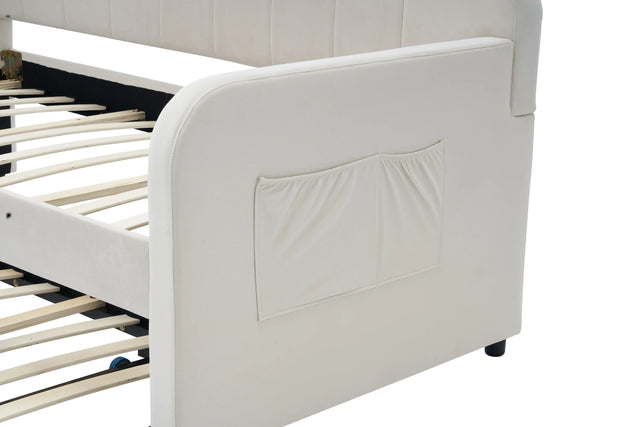 Twin Upholstered Velvet Daybed Frame With Trundle - Omega Lifestyles