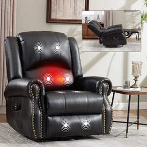Heat Massage Faux Leather Swivel Rocking Recliner Chair - Omega Lifestyles