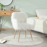 White Faux Fur Upholstered Side Dining Chair With Metal Legs - Omega Lifestyles