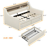 Twin PU Leather Daybed With Storage Drawers Charging Station - Omega Lifestyles