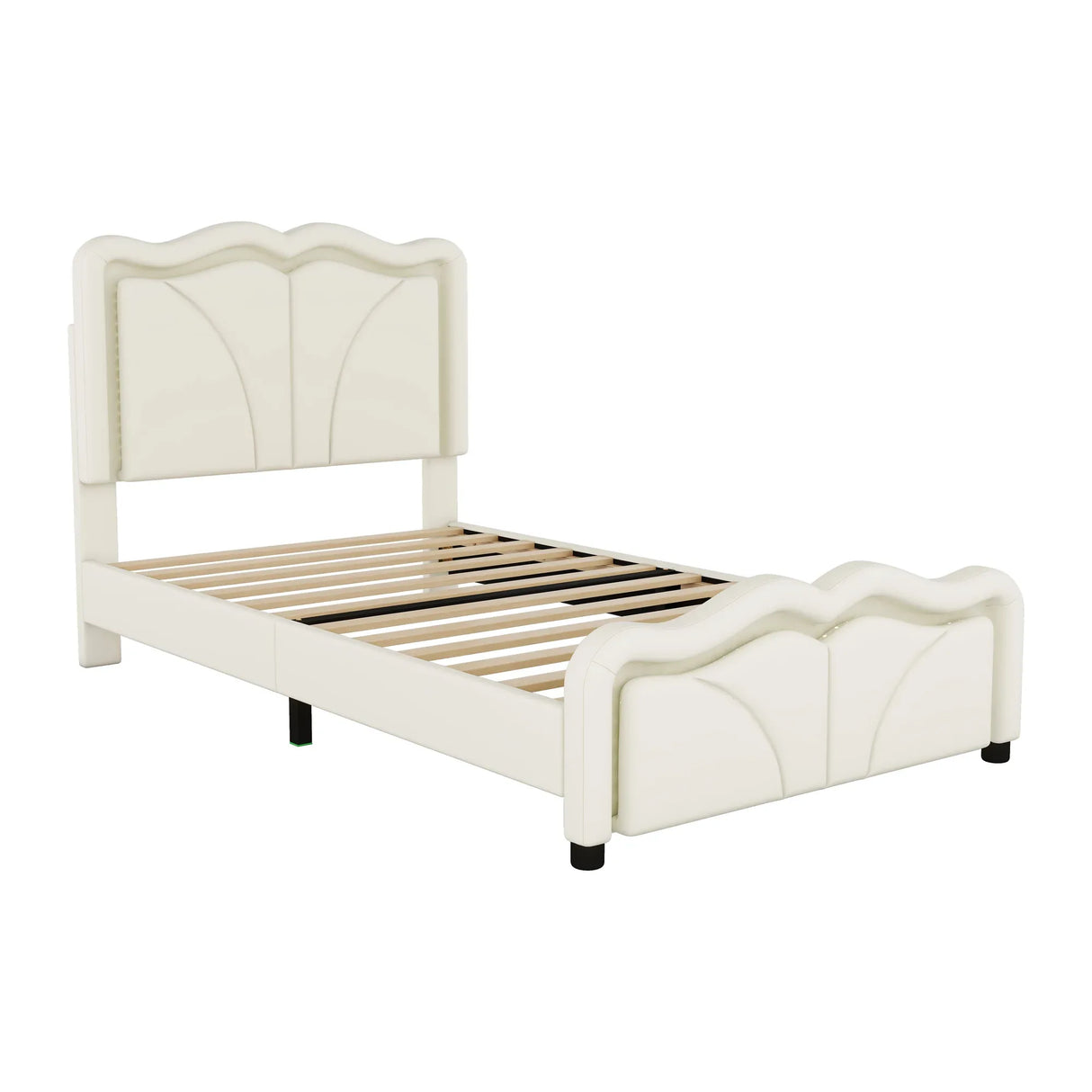 Twin Upholstered Platform Bed With Adjustable Headboard And LED Lights - Omega Lifestyles