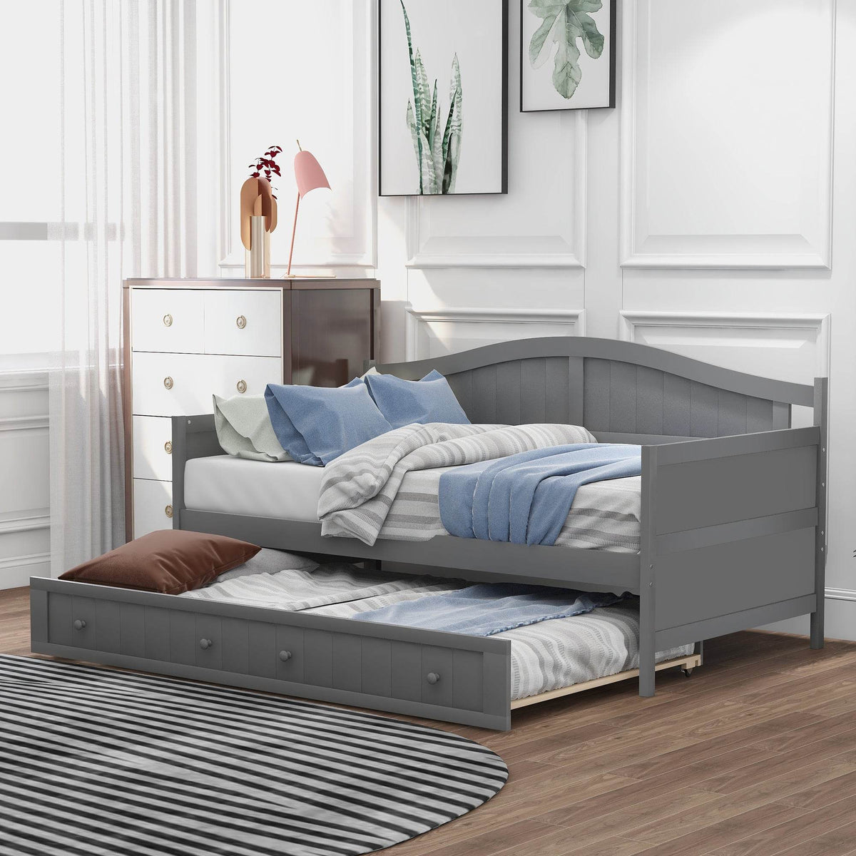 Twin Solid Wood Daybed With Trundle Gray - Omega Lifestyles