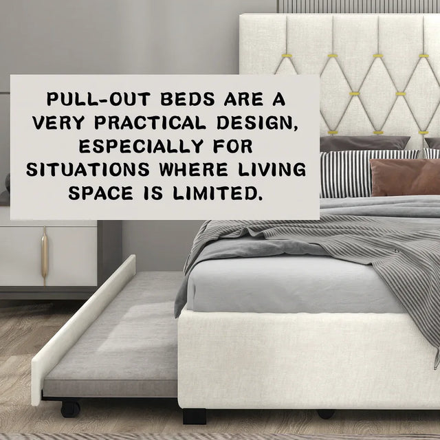 Queen Modern Velvet Upholstered Bed Frame With Trundle - Omega Lifestyles