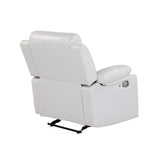 White Upholstered Medium Firm LED Glider Recliner Chair - Omega Lifestyles