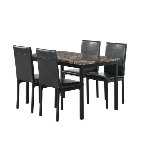 5-Piece Metal Frame Dining Set With Faux Marble Top - Omega Lifestyles