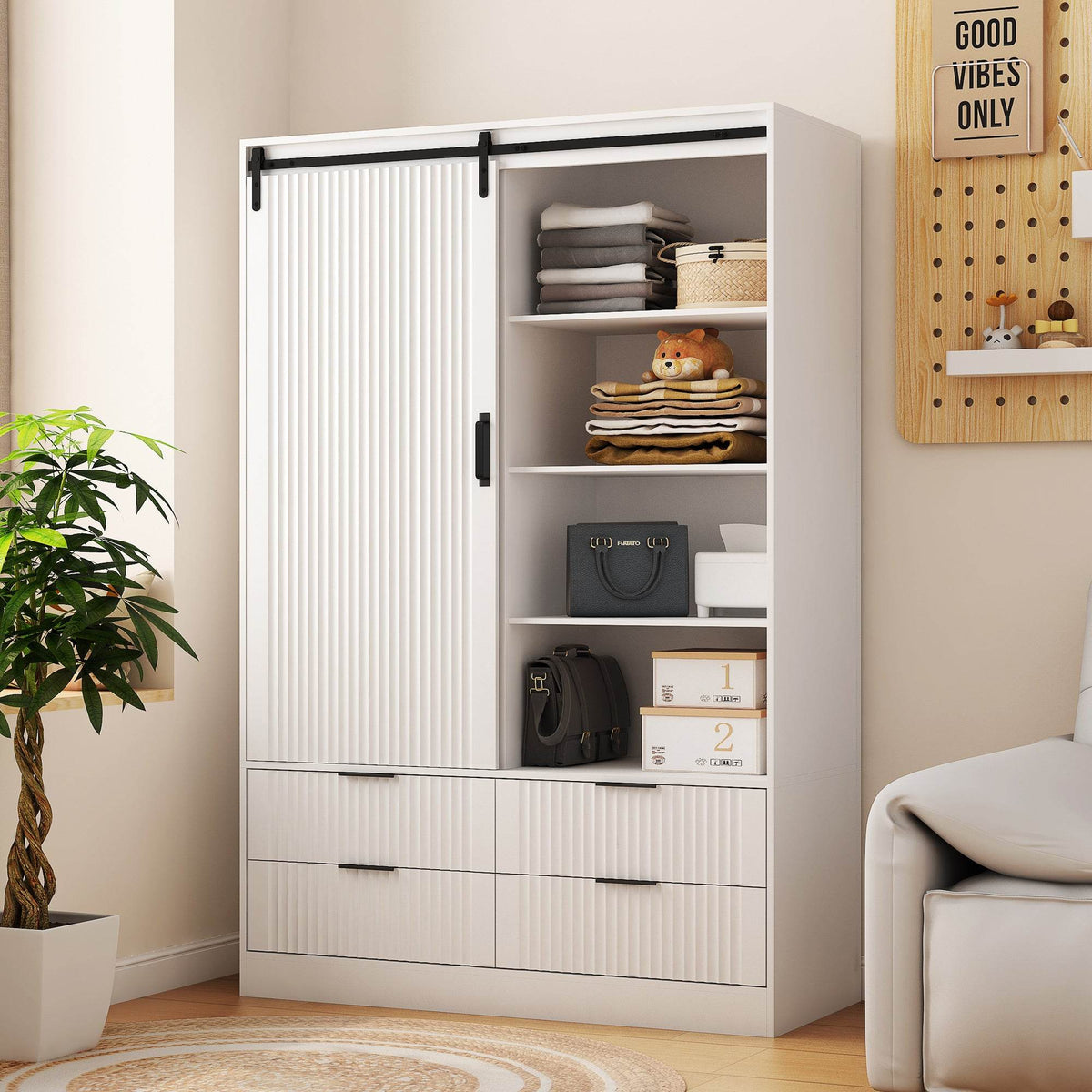 White Sliding Barn Door MDF Wardrobe Armoire Cabinet
