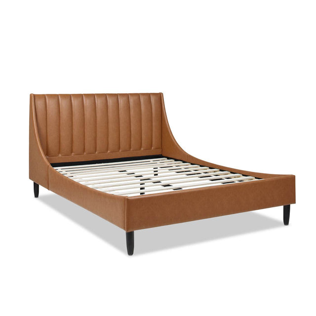 Queen Faux Leather Platform Bed Frame With Tufted Headboard - Omega Lifestyles