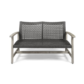Outdoor Grey Metal Wood Wicker Loveseat - Omega Lifestyles