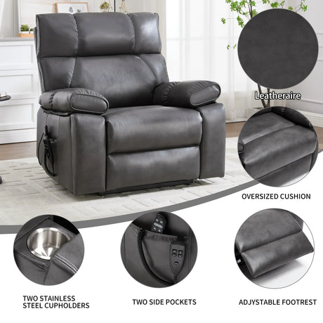 Medium-Firm Faux Leather Power Lift Massage Recliner Chair - Omega Lifestyles