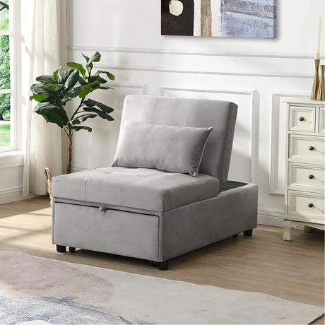 Multifunctional Gray Velvet Folding Ottoman Sofa Bed - Omega Lifestyles
