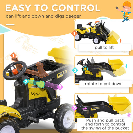 Kids Manual Pedal Ride-On Excavator With Front Loader Digger - Omega Lifestyles