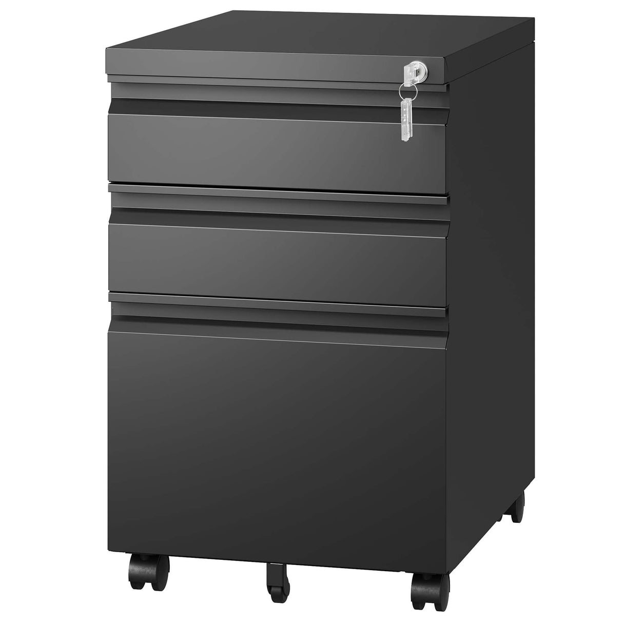 Modern Black Metal 3 Drawer Locking File Cabinet