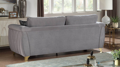 Contemporary Solid Wood Velvet Upholstered Sofa With Gold Accents - Omega Lifestyles