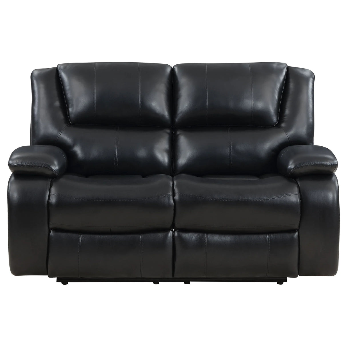 Black Upholstered Manual Reclining Loveseat With Pillow Arms - Omega Lifestyles