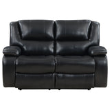 Black Upholstered Manual Reclining Loveseat With Pillow Arms - Omega Lifestyles