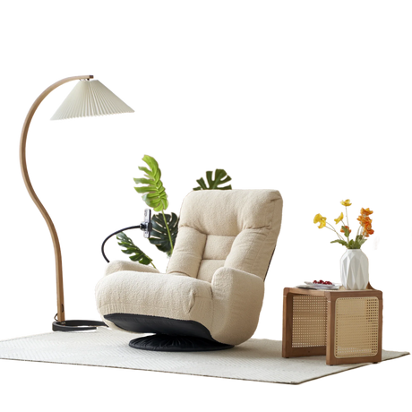 Adjustable Beige Soft Plush Rotating Lounge Chair - Omega Lifestyles