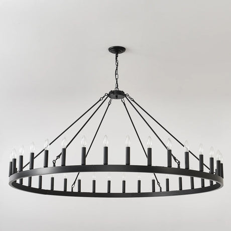 Matte Black Farmhouse 36-Light Wagon Wheel Chandelier - Omega Lifestyles