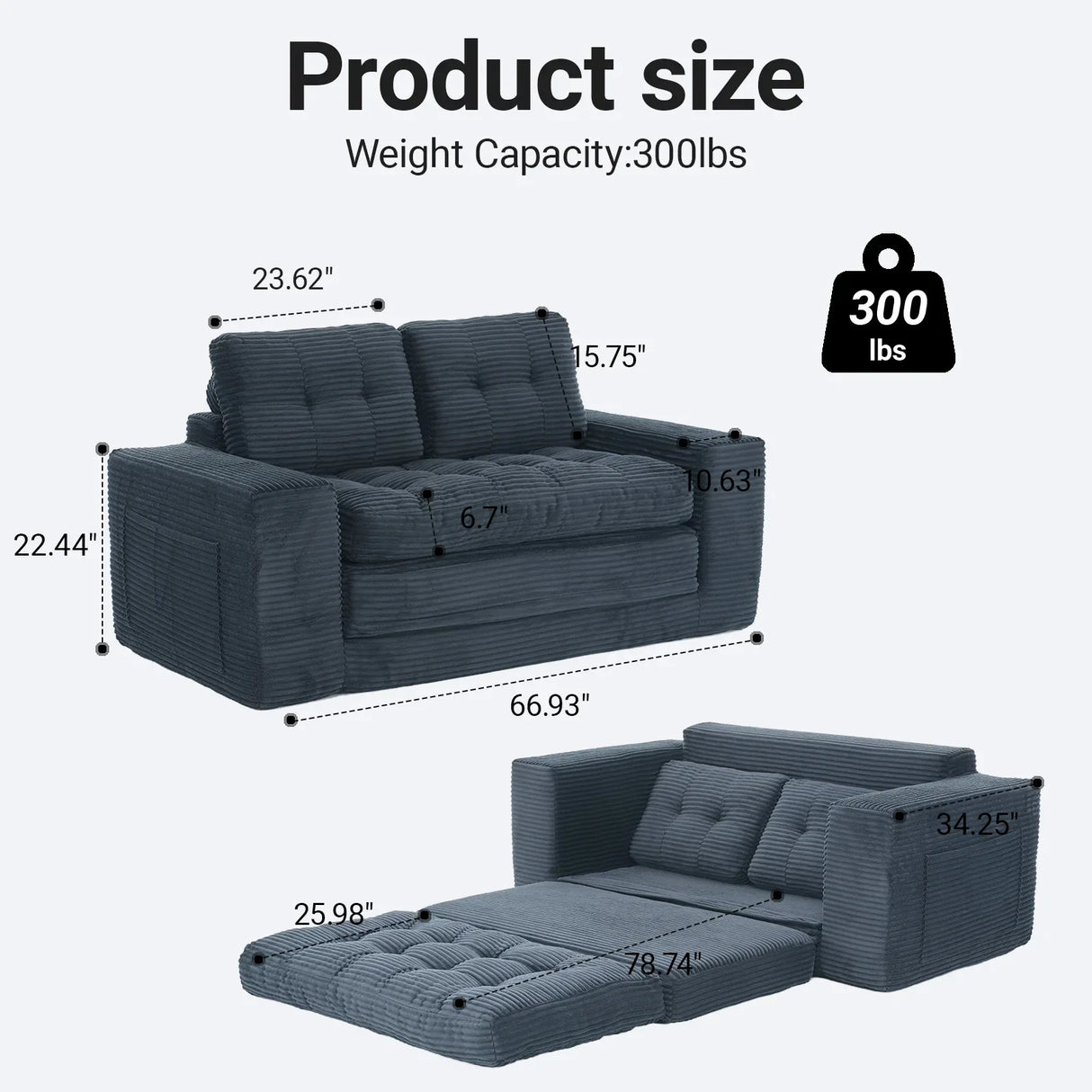 Convertible Loveseat Sofa Bed With Memory Foam Comfort - Omega Lifestyles