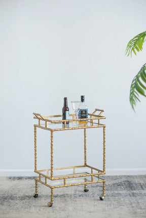 Antique Brass Aluminum Glass Two-Tier Bar Cart - Omega Lifestyles