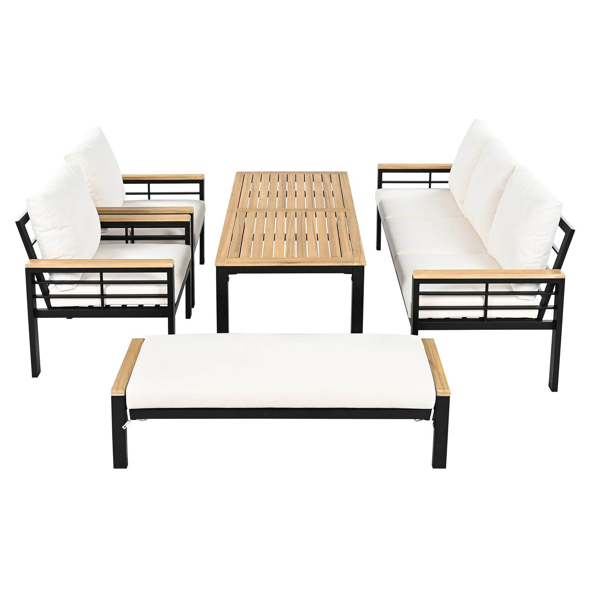 5-Piece Acacia Wood Iron Frame Patio Furniture Set - Omega Lifestyles