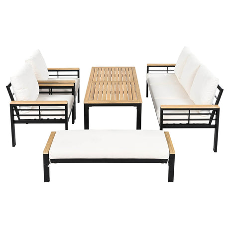 5-Piece Acacia Wood Iron Frame Patio Furniture Set - Omega Lifestyles
