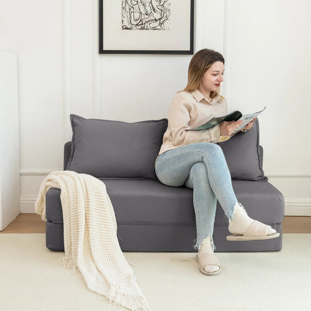 Foldable Corduroy 2-Seat Sofa Bed With Lumbar Pillow - Omega Lifestyles