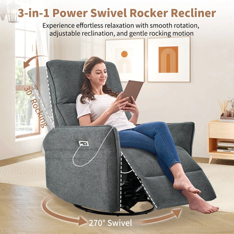 Power Swivel Rocker Recliner Chair With USB Ports - Omega Lifestyles