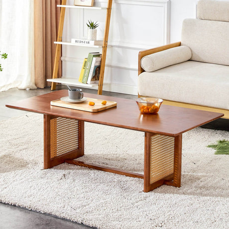 Imitation Rattan And Solid Wood Rectangular Coffee Table - Omega Lifestyles