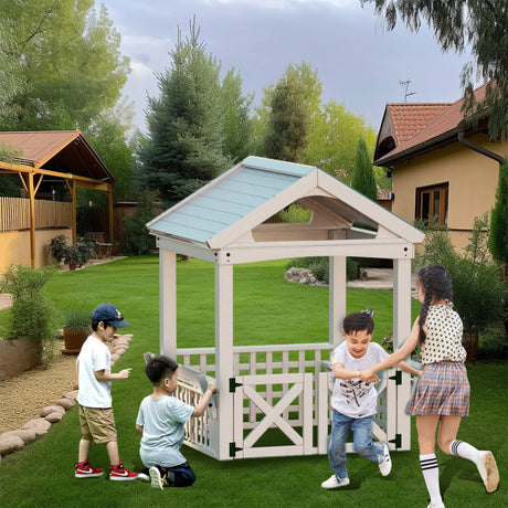 Outdoor Wooden Kids Playhouse With Bench and Door - Omega Lifestyles