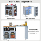 Rolling Kitchen Island With Extended Table Power Outlets LED Lights - Omega Lifestyles