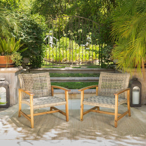 2-Piece Outdoor Acacia Wood Wicker Club Chairs - Omega Lifestyles