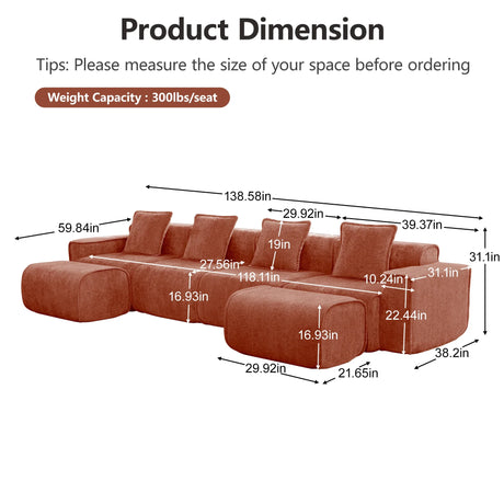 Modular 4-Seat Velvet Boneless Cloud Sectional Sofa - Omega Lifestyles