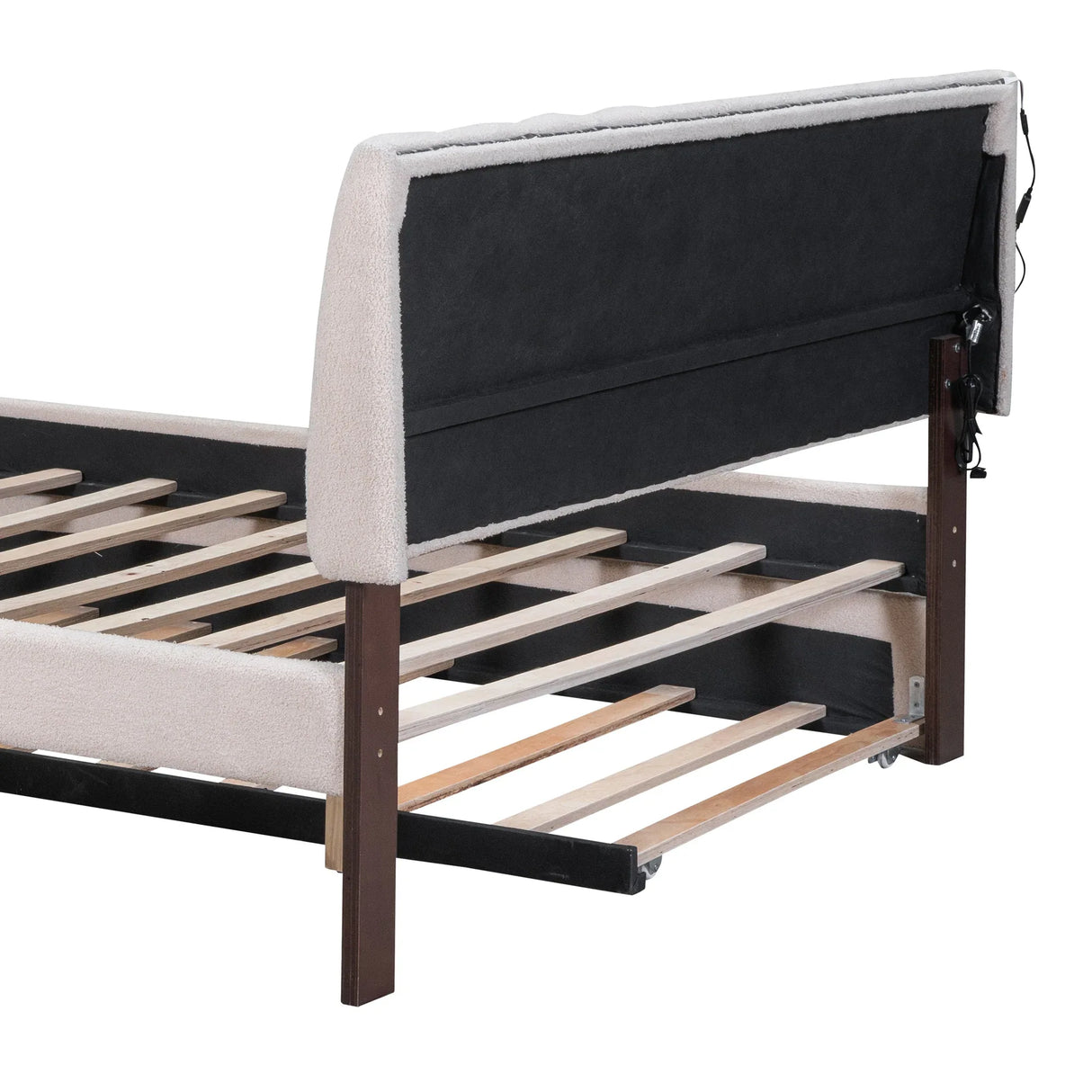 Queen Teddy Fleece Upholstered Platform Bed With Trundle - Omega Lifestyles