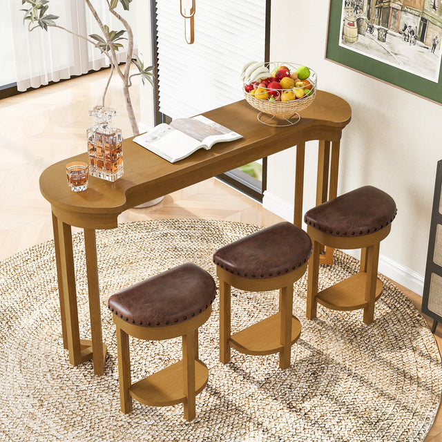 4-Piece Solid Wood Bar Table Set With Padded Stools - Omega Lifestyles